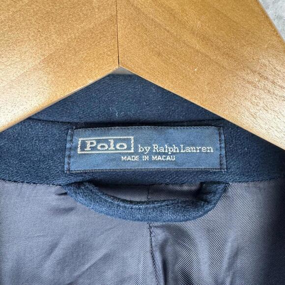 Vintage Polo Ralph Lauren Mens 40R Navy Blue Leather Elbow Patch Coat Jacket - Picture 5 of 14